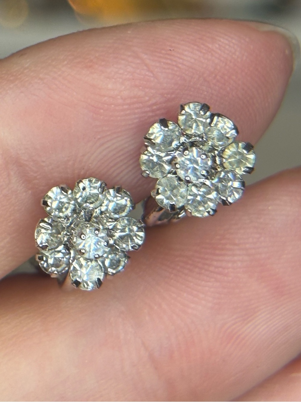 Vintage Avon Rhinestone Flower Clip Earrings